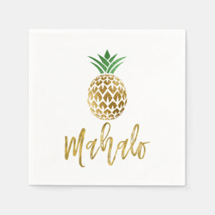 Mahalo Tropical Hawaiian Pineapple Wedding White Napkin