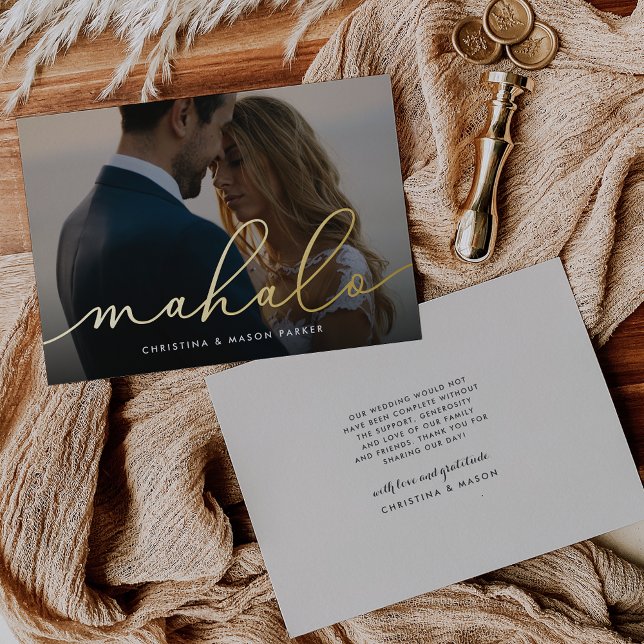 Mahalo | Wedding Photo Foil Thank You Card (Creator Uploaded)
