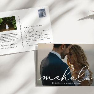 Mahalo   Wedding Photo Thank You Postcard