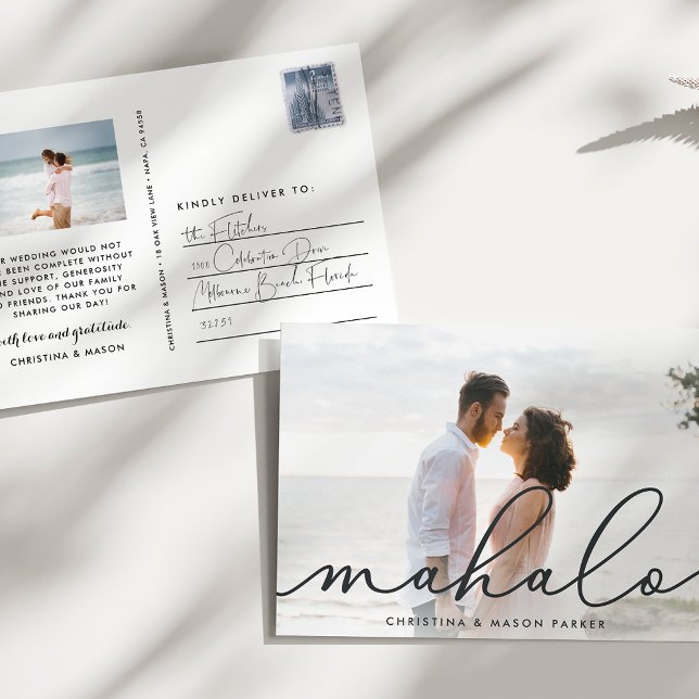 Mahalo | Wedding Photo Thank You Postcard (Creator Uploaded)