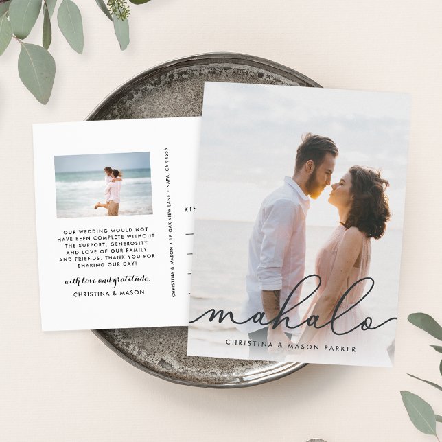 Mahalo | Wedding Photo Thank You Postcard (Creator Uploaded)