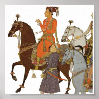 Maharaja on Horseback, Indian Mughal Illustration Poster