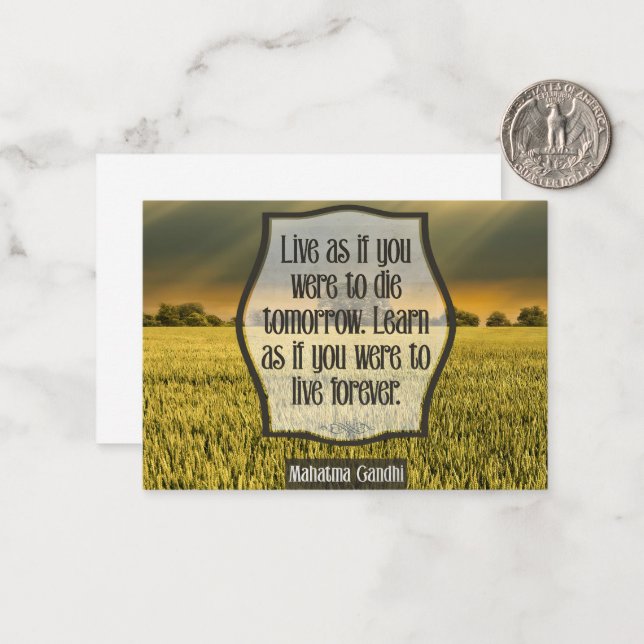 Mahatma Gandhi Inspirational Quote "Live" Card (Front/Back In Situ)