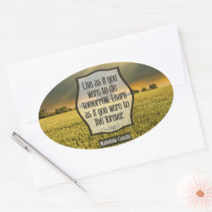 Mahatma Gandhi Inspirational Quote "Live" Oval Sticker