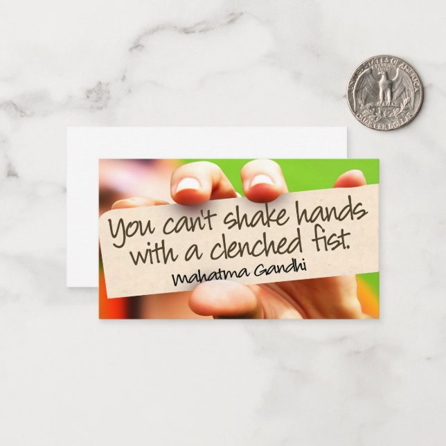 Mahatma Gandhi Inspirational Quote "Shake hands" Card (Front/Back In Situ)