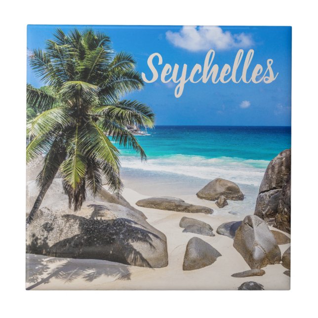 Mahe Seychelles Carana Beach gift Tile (Front)