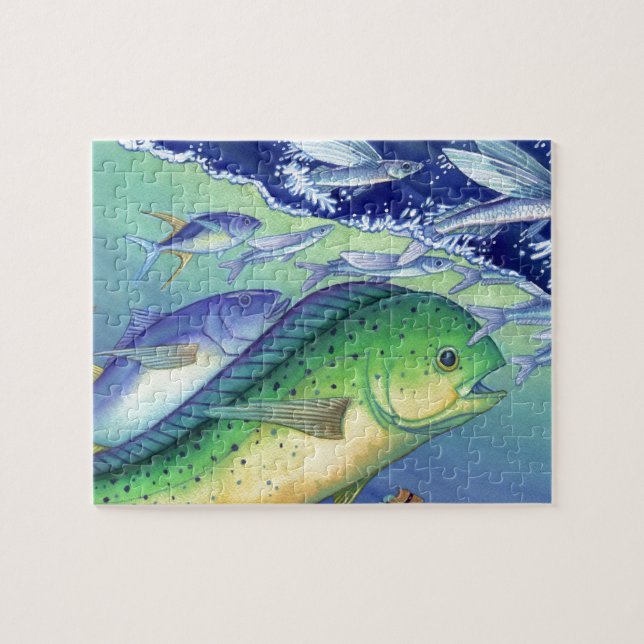 Mahi Mahi (Dolphin Fish) chasing Flying Fish Jigsaw Puzzle (Horizontal)