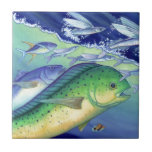 Mahi Mahi (Dolphin Fish) chasing Flying Fish Tile<br><div class="desc">Mahimahi means very strong in Hawaiian; it's the perfect name for this popular game fish. Great gift for your favourite angler or fisherman.</div>