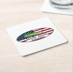Mahi Mahi Whisperer Nautical Coastal Mahi Mahi Square Paper Coaster