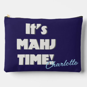Mahj Mahjong Navy Blue Quote Personalised Name Accessory Pouch