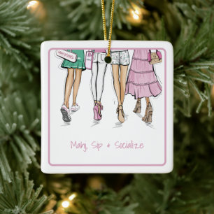 Mahj Sip & Socialise Preppy Mahjong Ladies Custom Ceramic Ornament