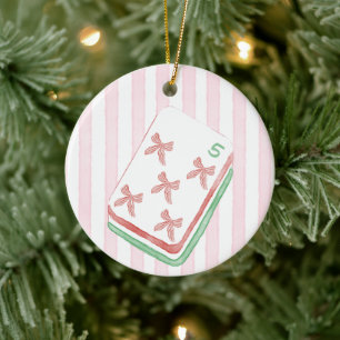 Mahj-y Christmas Personalised Bow Mahjong Ceramic Tree Decoration