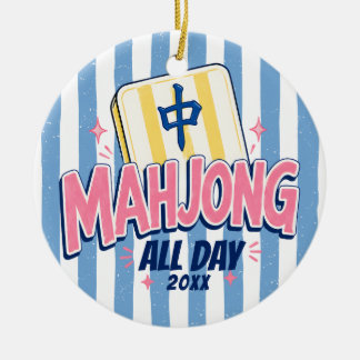 Mahjong All Day Striped Christmas Ceramic Tree Decoration