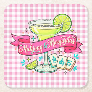 Mahjong and Margaritas Game Night Cocktail Square Paper Coaster