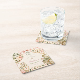 Mahjong baby shower square paper coaster