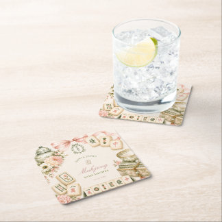 Mahjong baby shower square paper coaster