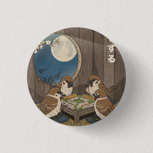Mahjong birds playing Game 3 Cm Round Badge