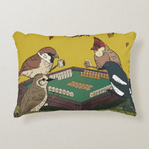 Mahjong birds playing Game  Decorative Cushion