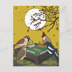 Mahjong birds playing Game  Invitation Postcard