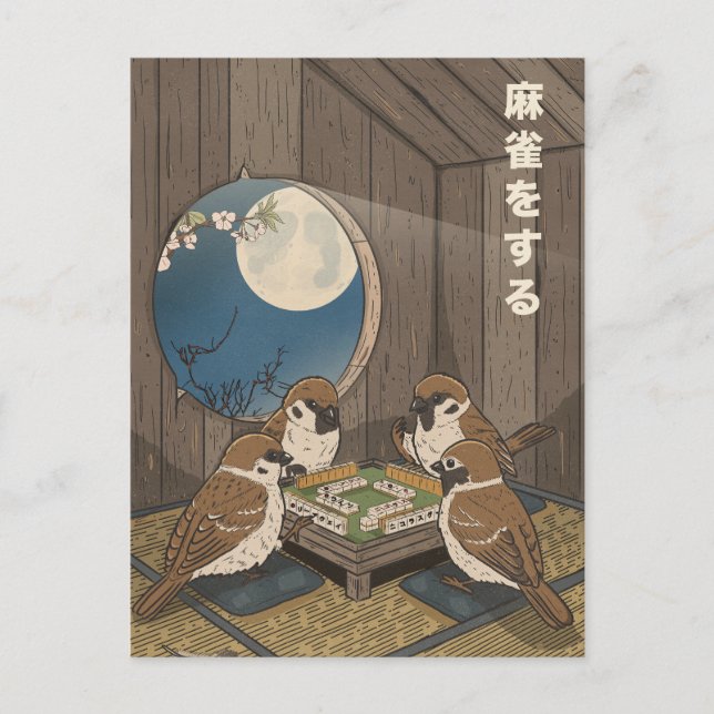 Mahjong birds playing Game  Postcard (Front)