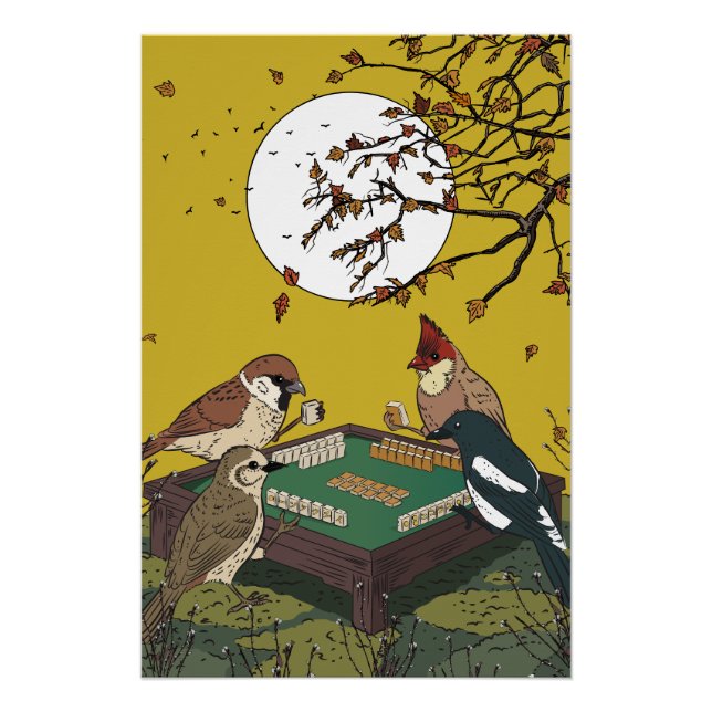 Mahjong birds playing Game  Poster (Front)