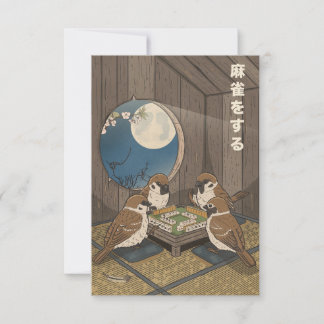 Mahjong birds playing Game  Thank You Card