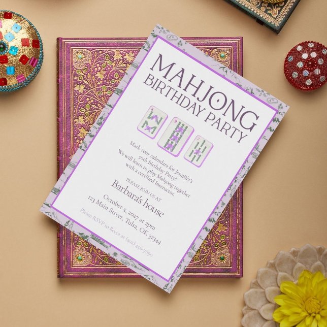 Mahjong Birthday Party Invitation, purple toile Invitation (Creator Uploaded)