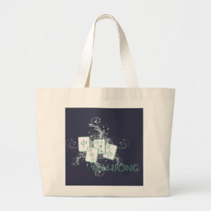 mahjong blue large tote bag