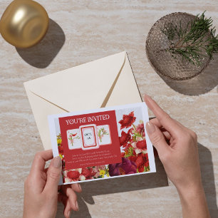 Mahjong Bold Rich Red Florals Invitation