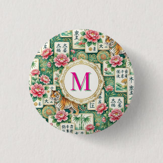 Mahjong Chinoiserie Floral Monogram Personalized 3 Cm Round Badge