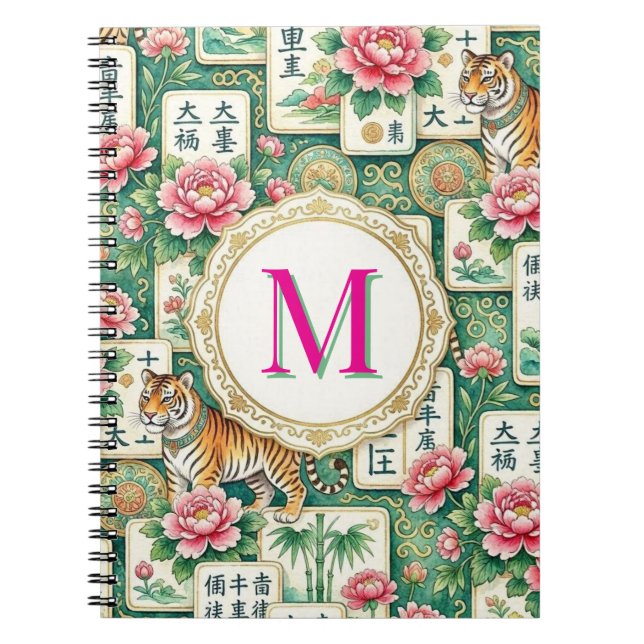 Mahjong Chinoiserie Floral Personalized Monogram Notebook (Front)
