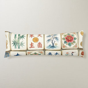 Mahjong Chinoiserie Tiles Watercolor Flowers Birds Body Cushion