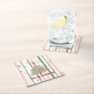 Mahjong Christmas Tree Customisable Square Paper Coaster