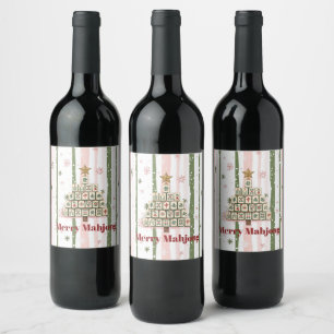 Mahjong Christmas Tree Customisable Wine Label