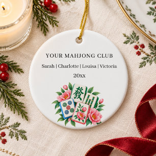 Mahjong club members names ceramic tree decoration