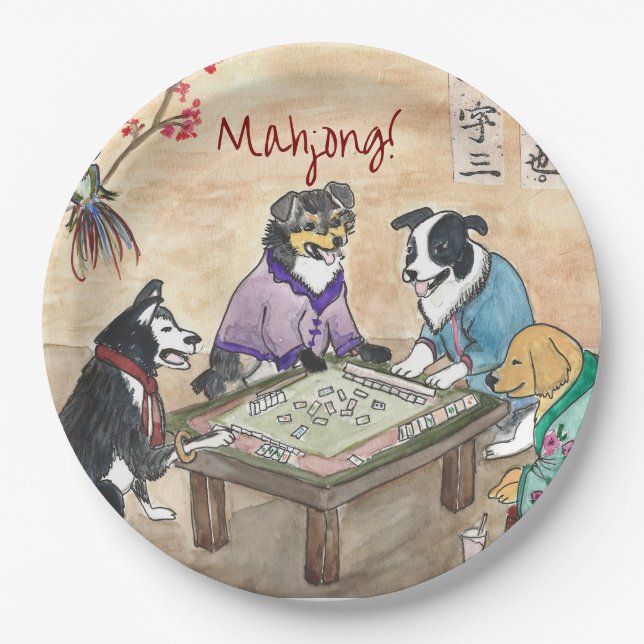 Mahjong Dogs -  Paper Plate (Front)