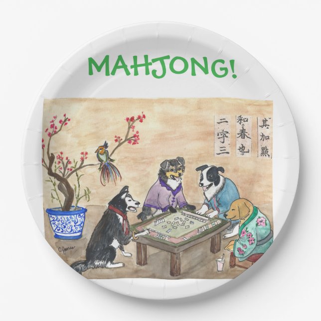 Mahjong Dogs -  Paper Plate (Front)