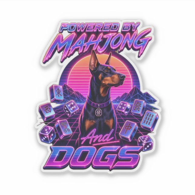 Mahjong & Dogs Synthwave Doberman Art (Front)