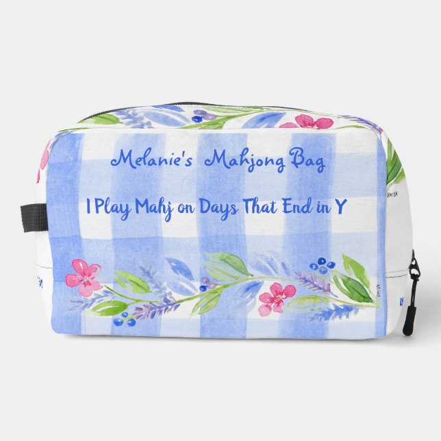 Mahjong Dot Crack Bam Watercolor Flower Check Zip Dopp Kit (Front)