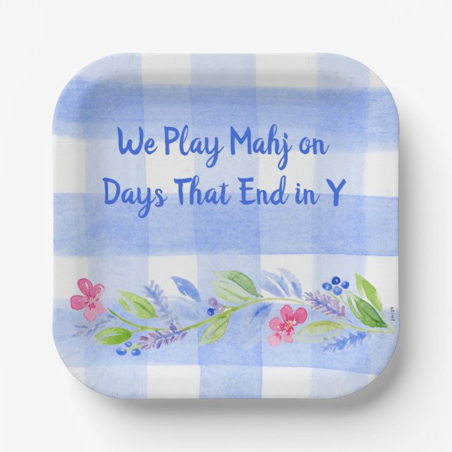 Mahjong Dot Crack Bam Watercolor Flower Paper Plate (Front)