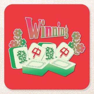 Mahjong Game Night Lucky Winning Tiles Square Paper Coaster