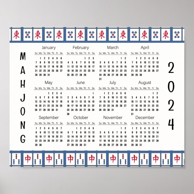 Mahjong Game Tiles 2024 Calendar Poster (Front)