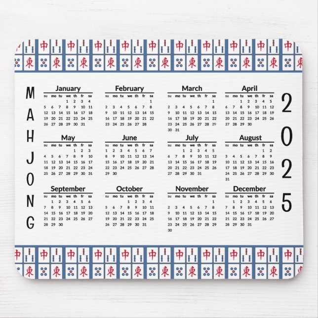 Mahjong Game Tiles 2025 Calendar Mousepad (Front)