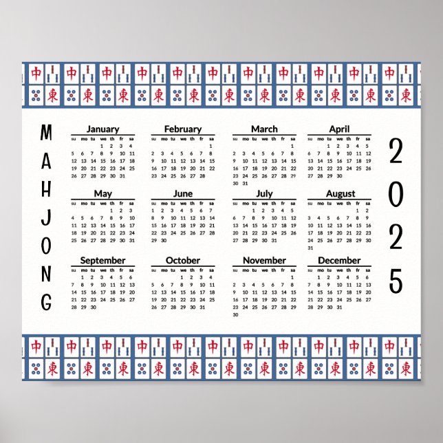 Mahjong Game Tiles 2025 Calendar Poster (Front)