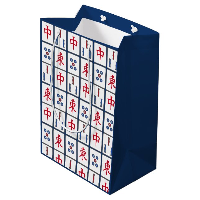 Mahjong Game Tiles Design Medium Gift Bag (Back Angled)