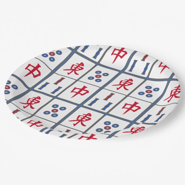 Mahjong Game Tiles Design Paper Plates (Angled)