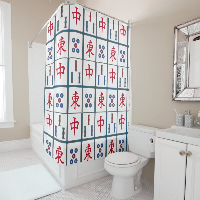 Mahjong Game Tiles Design Shower Curtain (In Situ)