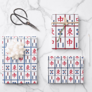 Mahjong Game Tiles Design Wrapping Paper Sheets