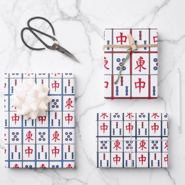 Mahjong Game Tiles Design Wrapping Paper Sheets (Front)