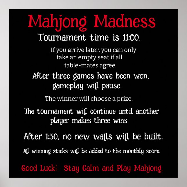 Mahjong madness Chinese Mahjong tournament poster (Front)